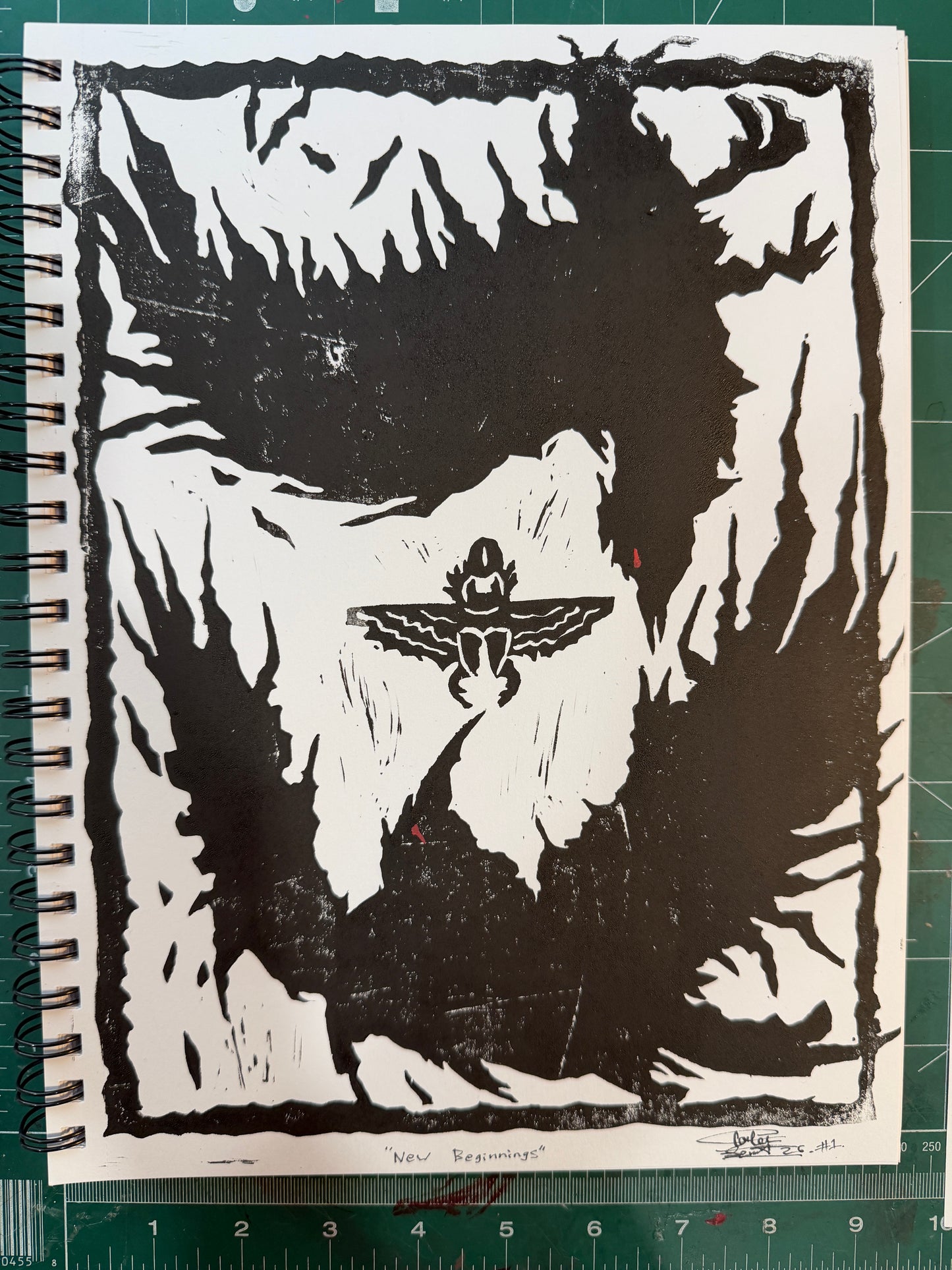 9"x12" Linocut print of "New Beginnings"